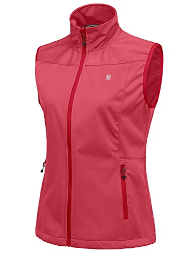 Little Donkey Andy Leichte Softshell-Weste für Damen, winddichte ärmellose Jacke für Wanderungen Wassermelonenrot XL von Little Donkey Andy