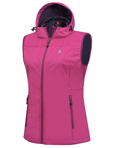 Little Donkey Andy Leichte Softshell-Weste mit Kapuze für Damen, winddichte ärmellose Jacke für Wanderungen Rosa XL von Little Donkey Andy