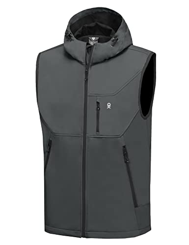 Little Donkey Andy Leichte Softshell-Weste mit Kapuze für Herren, winddichte ärmellose Jacke für Wanderungen Grau 3XL von Little Donkey Andy