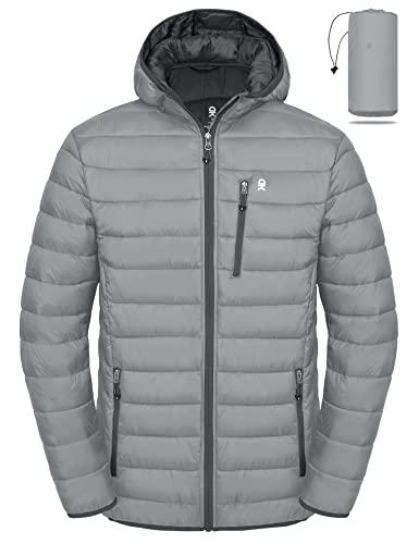 Little Donkey Andy Men's Packable Lightweight Puffer Jacket Hooded Windproof Winter Coat with Recycled Insulation Light Grey XXL von Little Donkey Andy