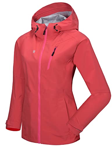 Little Donkey Andy Regenjacke Damen Wasserdicht und atmungsaktiv Windbreaker Leichte Outdoor Jacke mit Kapuze Wassermelone Rot XL von Little Donkey Andy