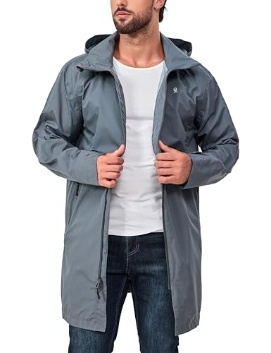Little Donkey Andy Regenjacke Herren Wasserdicht Atmungsaktive Regenjacke Leichte Winddicht Outdoor leichte Regen Shell Berg Windbreaker langer Mantel für Wandern, Golf, Reisen Eisengrau S von Little Donkey Andy