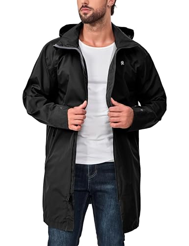 Little Donkey Andy Regenjacke Herren Wasserdicht Atmungsaktive Regenjacke Leichte Winddicht Outdoor leichte Regen Shell Berg Windbreaker langer Mantel für Wandern, Golf, Reisen schwarz S von Little Donkey Andy