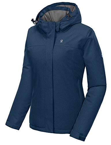 Little Donkey Andy Skijacke Damen Wasserdichte Warm Snowboardjacke Winddichter Outdoorjacke mit Abnehmbarer Kapuze Blaugrau meliert 3XL von Little Donkey Andy