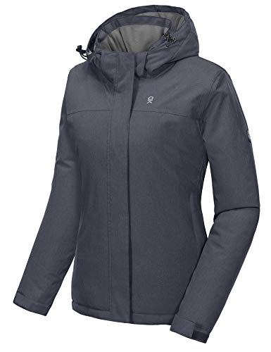 Little Donkey Andy Skijacke Damen Wasserdichte Warm Snowboardjacke Winddichter Outdoorjacke mit Abnehmbarer Kapuze Schwarzgrau meliert XXL von Little Donkey Andy