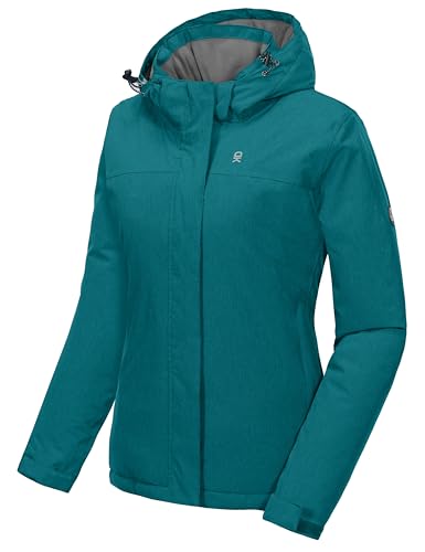 Little Donkey Andy Skijacke Damen Wasserdichte Warm Snowboardjacke Winddichter Outdoorjacke mit Abnehmbarer Kapuze Türkis meliert XXL von Little Donkey Andy