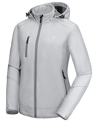 Little Donkey Andy Softshelljacke Damen Wasserdichte Winddichte Atmungsaktive Warm Fleece Übergangsjacke Outdoorjacke mit Kapuze Hellgrau L von Little Donkey Andy