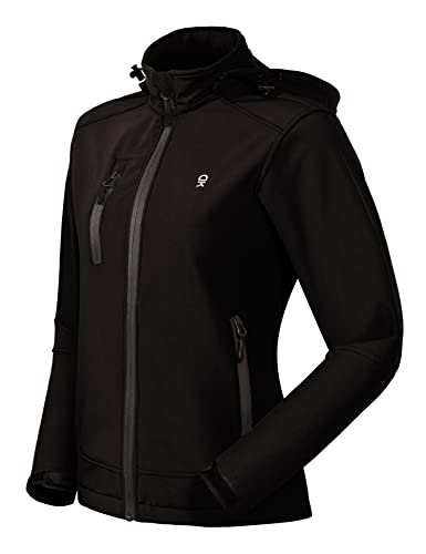 Little Donkey Andy Softshelljacke Damen Wasserdichte Winddichte Atmungsaktive Warm Fleece Übergangsjacke Outdoorjacke mit Kapuze Schwarz XXL von Little Donkey Andy