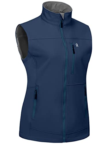Little Donkey Andy Weste Damen Wasserdichte Softshell Ärmellose Jacke Winddicht Warm Atmungsaktiv Fleeceweste für Laufen, Wandern, Golf Dunkelblau L von Little Donkey Andy