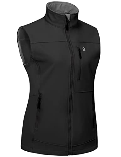 Little Donkey Andy Weste Damen Wasserdichte Softshell Ärmellose Jacke Winddicht Warm Atmungsaktiv Fleeceweste für Laufen, Wandern, Golf Schwarz XL von Little Donkey Andy