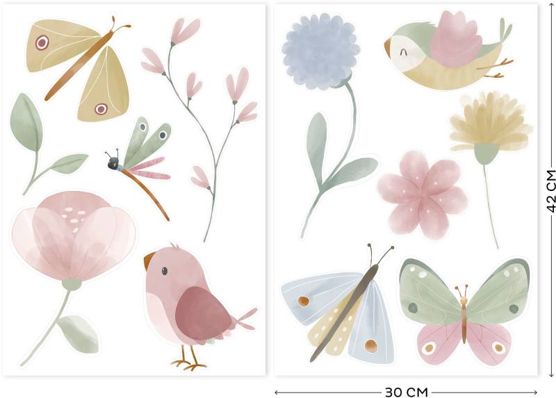 LITTLE DUTCH Wandtattoo "Little Dutch Selbstklebende Wandtattoo Set Flowers & Butterfiles" Selbstklebend (2x - 42x30cm) von Little Dutch