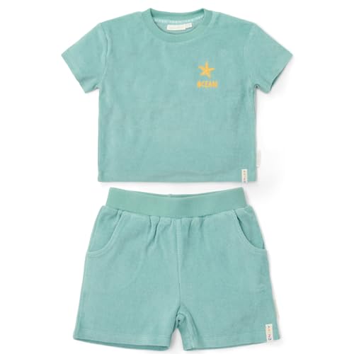Little Dutch CL25034407 Bekleidungsset aus T-Shirt und Shorts Frottee - Seashells Surf Blue (Gr. 86/92) von Little Dutch