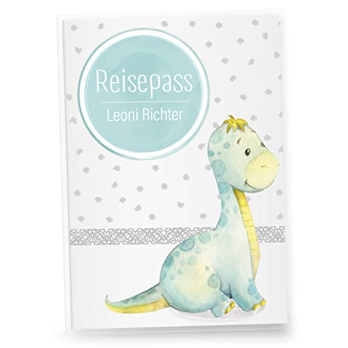 Little Fairy Tales Reisepasshülle für Kinder personalisierbar | Kinderreisepasshülle mit Personalisierung/Namen | Schutzhülle personalisierbar mit Dino von Little Fairy Tales