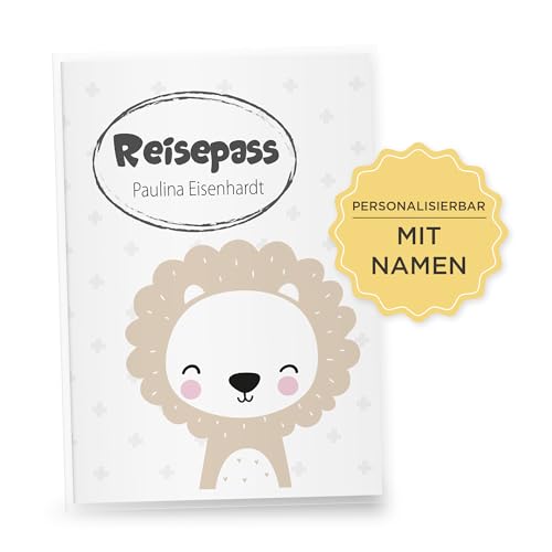 Little Fairy Tales Reisepasshülle für Kinder personalisierbar | Kinderreisepasshülle mit Personalisierung/Namen | Schutzhülle personalisierbar mit LÖWE von Little Fairy Tales