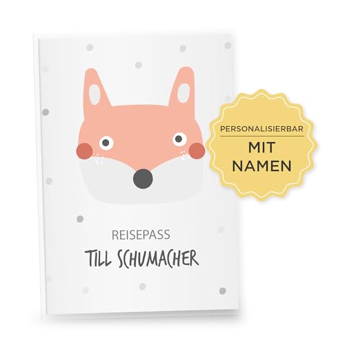 Little Fairy Tales Reisepasshülle für Kinder personalisierbar | Kinderreisepasshülle mit Personalisierung/Namen | Schutzhülle personalisierbar mit Nordic Tiere Fuchs von Little Fairy Tales