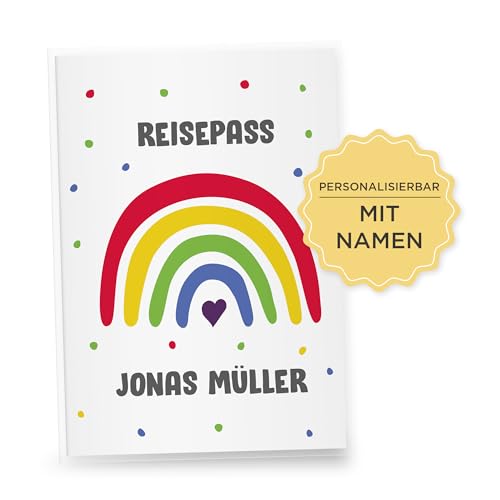 Little Fairy Tales Reisepasshülle für Kinder personalisierbar | Kinderreisepasshülle mit Personalisierung/Namen | Schutzhülle personalisierbar mit Regenbogen von Little Fairy Tales