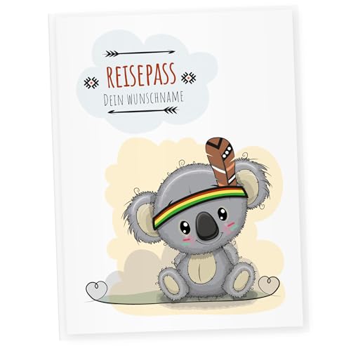 Little Fairy Tales Reisepasshülle für Kinder personalisierbar | Kinderreisepasshülle mit Personalisierung/Namen | Schutzhülle personalisierbar mit Waldtiere Koala von Little Fairy Tales