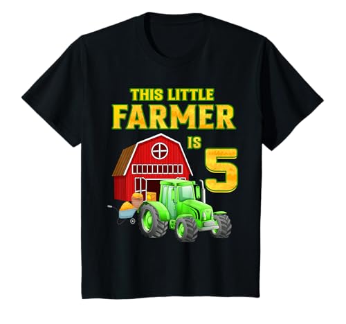 Kinder Green Farm Traktor 5. Geburtstag Party 5 Jahre alter Bauer T-Shirt von Little Farmer Birthday Shirts