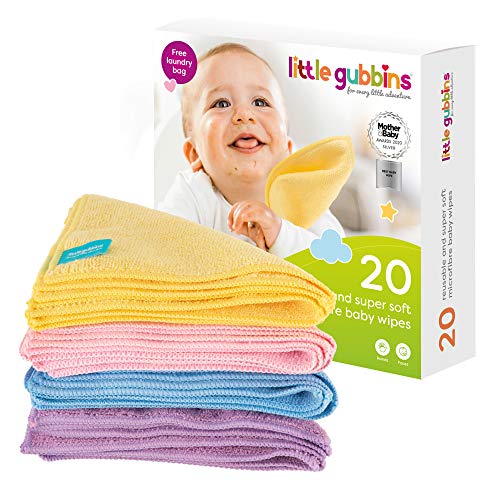 Little Gubbins MIKROFASER Baby-Reinigungstücher x 20 | Packung mit wiederverwendbaren, waschbaren, unparfümierten Tüchern | inkl. Waschbeutel | ideal für Hände und Gesicht von Little Gubbins, for every little adventure