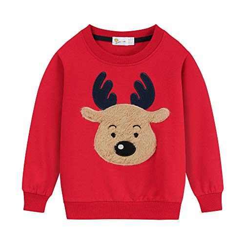 Little Hand Baby Jungen Pullover Sweatshirt Kinder Dick Warme Weihnachtspullover Weihnachtspullis Streetwear Oberbekleidung 2-7 Jahre (104, Regulär-Rot) von Little Hand