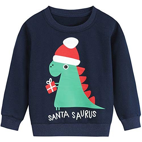 Little Hand Baby Jungen Pullover Sweatshirt Kinder Dick Warme Weihnachtspullover Weihnachtspullis Streetwear Oberbekleidung 2-7 Jahre (104, Weihnachts-Dinosaurier) von Little Hand