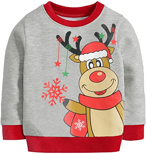 Little Hand Baby Jungen Pullover Sweatshirt Kinder Dick Warme Weihnachtspullover Weihnachtspullis Streetwear Oberbekleidung 2-7 Jahre (110, Grau-Rentier) von Little Hand