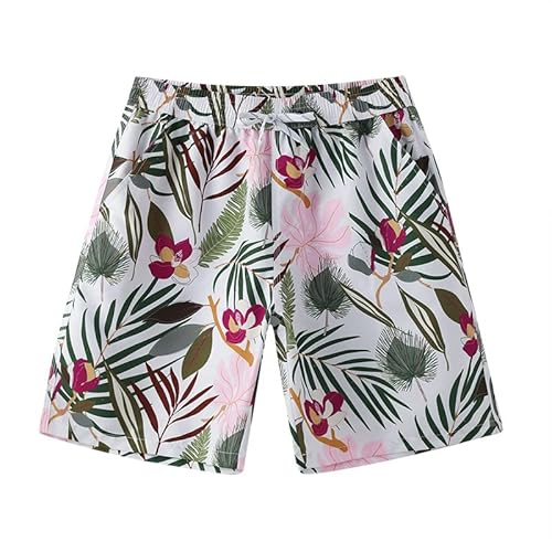 Little Hand Herren Men's Beach Boxer Boardshorts, Fiori rosa e Foglie Verdi, X-Large von Little Hand