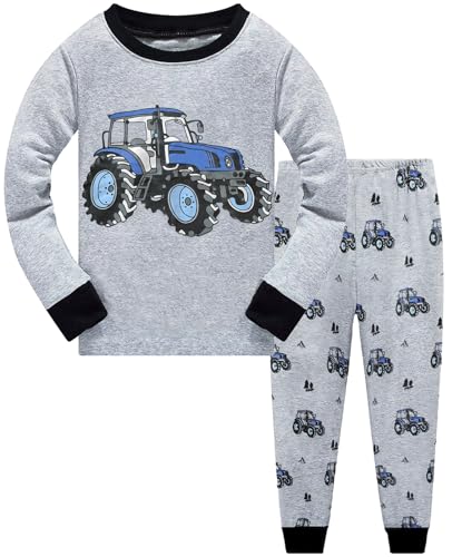 Little Hand Jungen Kinder Schlafanzug Langarm Herbst Winter Kinder Nachtwäsche Rakete Hakenmaschine Feuerwehrauto Schlafanzug 92 98 104 110 116 122 (122, Traktor) von Little Hand