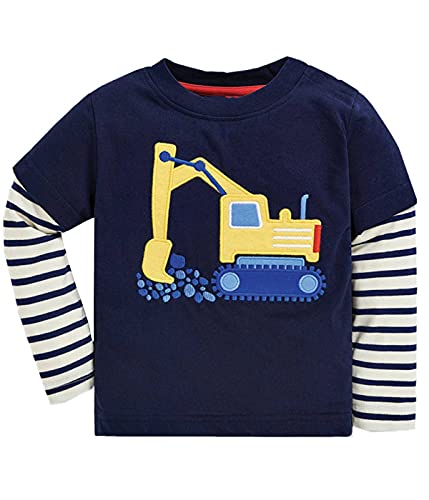 Little Hand Langarmshirt Jungen Bagger Pullover Kinder, Traktor Kinder Dinosaurier Bagger Baumwolle Kinder Langarm Shirt Jungen Tops 2-7 Jahre Blau-Bagger,92 von Little Hand