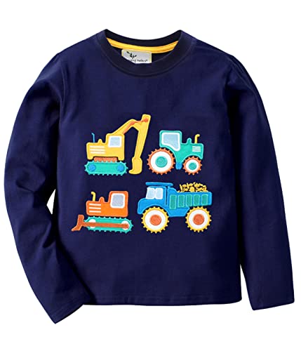 Little Hand Langarmshirt Jungen Bagger Pullover Kinder, Traktor Kinder Dinosaurier Bagger Baumwolle Kinder Langarm Shirt Jungen Tops 2-7 Jahre (Bagger-Bulldozer, 92) von Little Hand