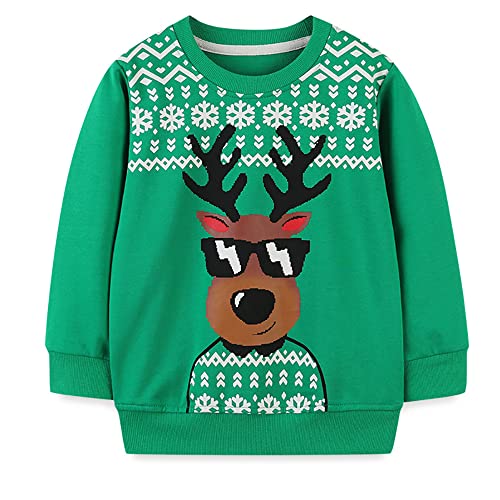 Little Hand Jungen Pullover Sweatshirt Kinder Warme Weihnachtspullover Weihnachtsmann Puli 2-7 Jahre (104, Rentier-Grün) von Little Hand