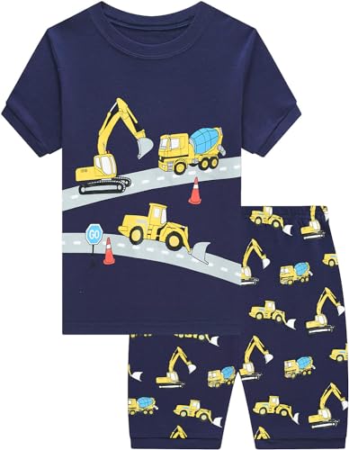 Little Hand Jungen Schlafanzug Kurz Boys Pyjamas Shorts Kinder Sommer Schlafanzug Baumwolle Kurzarm 110 von Little Hand