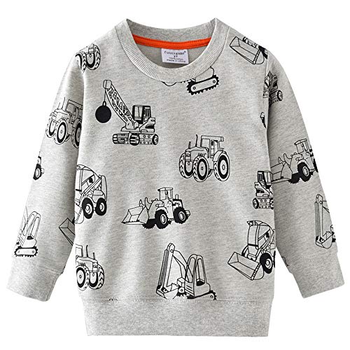Little Hand Jungen Sweatshirt Jumper für Kinder Sweater Dinosaur Hakenmaschine Bulldozer Baumwolle Langarm T Shirts Pullover 122 von Little Hand