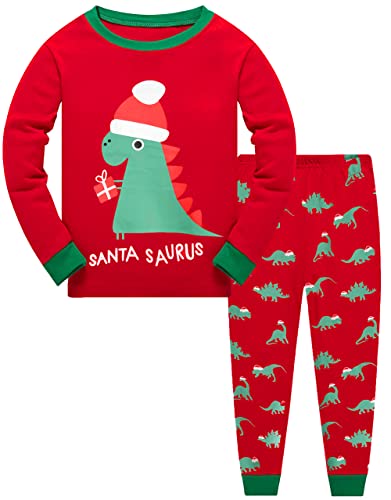 Little Hand Jungen Weihnachts Schlafanzug Kinder Weihnachten Pyjamas Dinosaurier Langarm Nachtwäsche Set (104, Dinosaurier) von Little Hand