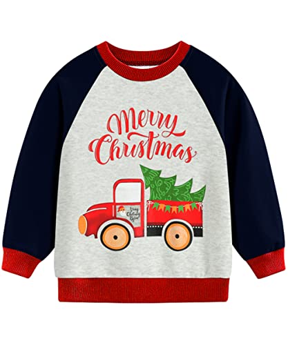 Little Hand Jungen Weihnachts Sweatshirt Kinder Weihnachtspullover Weihnachtspulli Weihnachten Pullover 2-7 Jahre (Weihnachtstruck, 98) von Little Hand