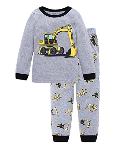 Little Hand Jungen Zweiteiliger Schlafanzug Baumwolle Lange Nachtwäsche Fahrzeug Bagger Kinder Pyjama, Grau-1, EU 98(2-3Jahre)=Tag 3Y von Little Hand