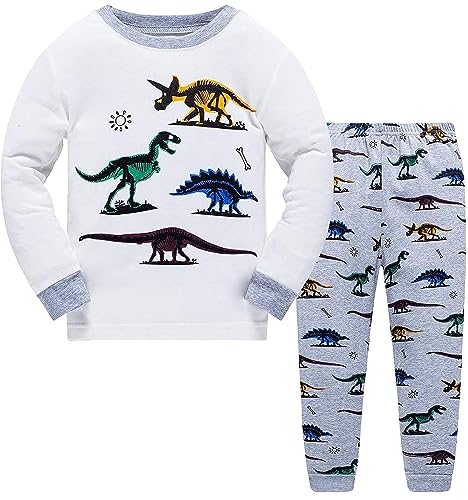 EULLA Jungen Schlafanzug Lang Kinder Pyjama Baumwolle Nachtwäsche, A-weiß, EU 98(2-3Jahre)=Tag 100 von EULLA