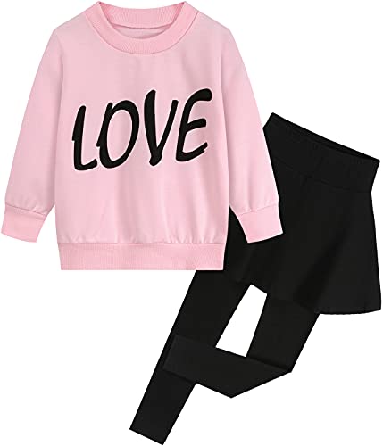 Little Hand Kinder Kleidung Set Herzförmig Mädchen Bekleidungsset für Kinder Langarm Pullover und Rock Hose 2tlg Outfits Set 2-10 Jahre Gr.104 von Little Hand