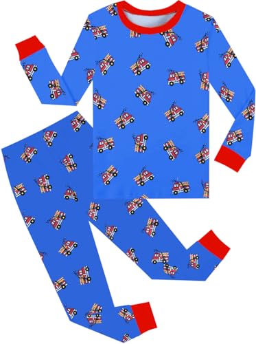 Little Hand Kinder Schlafanzug Jungen Langarm Pyjama Set Feuerwehr Nachtwäsche 3 4 Jahre Bekleidungsset Winter Gr.104 von Little Hand
