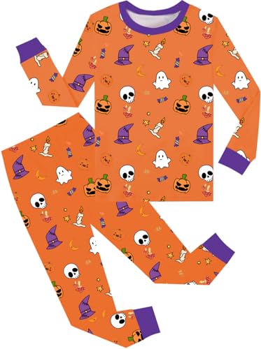 Little Hand Kinder Schlafanzug Jungen Pyjama Set Nachtwäsche Bekleidungsset Langarm Hexenhut Gespenst Halloween Gr.122 von Little Hand