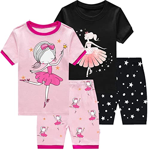 Little Hand Kinder Schlafanzug Mädchen Kurz Sommer Nachtwäsche Zweiteilig Einhorn Flamingo Katze Kurzer Pyjamas Baumwolle 4-teiliges 104 von Little Hand