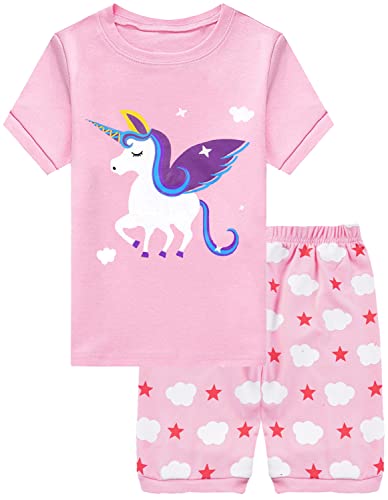 Little Hand Kinder Schlafanzug Mädchen Kurz Sommer Nachtwäsche Zweiteilig Einhorn Flamingo Katze Kurzer Pyjamas Baumwolle 92 98 104 110 116 122 von Little Hand