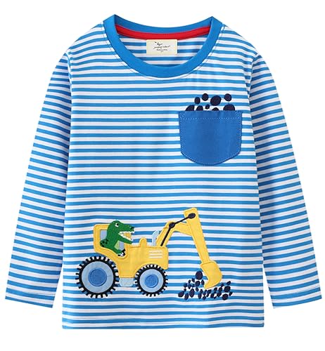 Little Hand Langarmshirt Jungen Bagger Pullover, Traktor Kinder Giraffe Elephant Baumwolle Langarm Shirt 98 von Little Hand