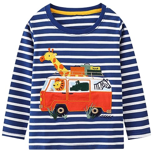 Little Hand Langarmshirt Jungen Bagger Pullover, Traktor Kinder Giraffe Elephant Baumwolle Langarm Shirt 110 von Little Hand