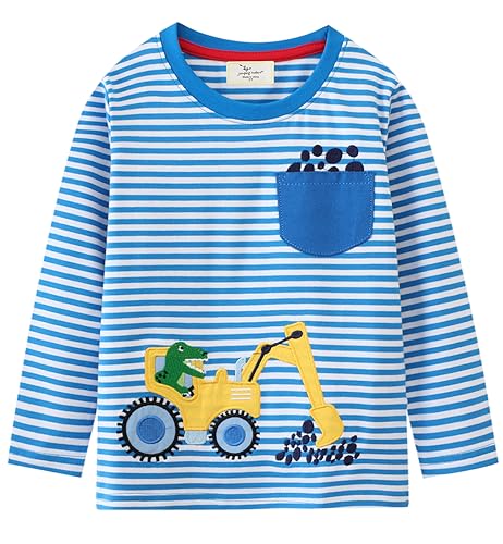 Little Hand Langarmshirt Jungen Bagger Pullover Kinder, Traktor Kinder Giraffe Bagger Elephant Baumwolle Kinder Langarm Shirt 116 von Little Hand