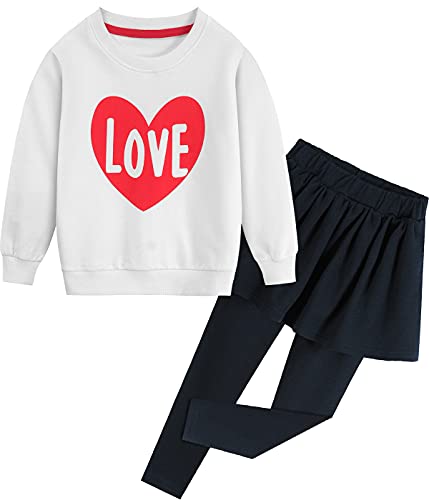 Little Hand Kinder Kleidung Set Herzförmig Mädchen Bekleidungsset für Kinder Langarm Pullover und Rock Hose 2tlg Outfits Set 2-10 Jahre Gr.128 von Little Hand