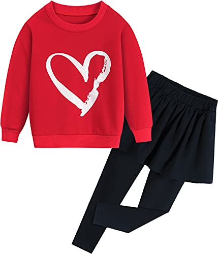 Little Hand Kinder Kleidung Set Herzförmig Mädchen Bekleidungsset für Kinder Langarm Pullover und Rock Hose 2tlg Outfits Set 2-10 Jahre Gr.128 von Little Hand