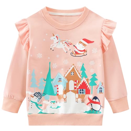 Little Hand Mädchen Pullover Sweatshirt Kinder Warme Weihnachtspullover Weihnachtsmann Puli 122 von Little Hand