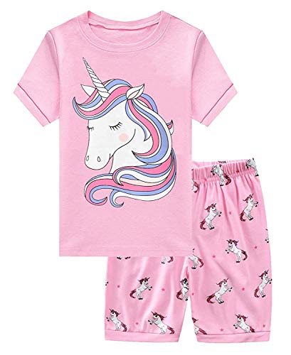 Little Hand Mädchen Schlafanzug Kurz Girls Pyjamas Shorts Einhorn Kinder Sommer Schlafanzug Sets 116 Pink von Little Hand