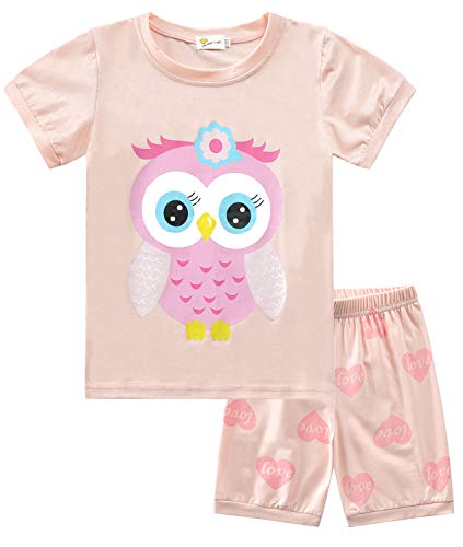 Little Hand Mädchen Schlafanzug Kurz Girls Pyjamas Shorts Eule Kinder Sommer Schlafanzug Sets 110 Orange von Little Hand